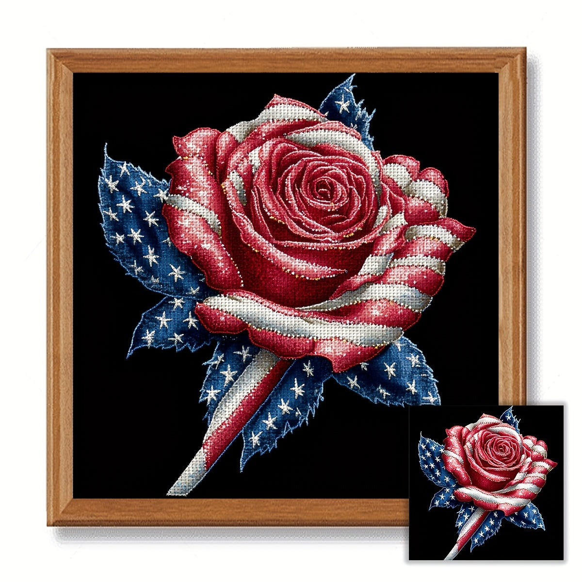 JOZYSH 1pc Cross Stitch Kit, 11CT/14CT Patriotic Red Rose Print, DIY Embroidery Set for Beginners, Includes Canvas, Needles, Thread, Chart & Instructions, Ideal Gift for Home Decor, Sewing Project|Vibrant Wall Art|Cross Stitc