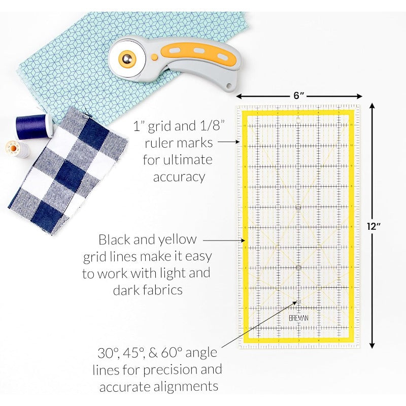3pcs WA Portman Self-Healing Cutting Mat & Rotary Cutter Set with 5 Refill Blades, 9"x12" Fabric Quilting Ruler System, 45mm Fabric Cutter (with Lock) & Acrylic Ruler for quilting, sewing, DIY Crafts Kit - All-in-One Cutting