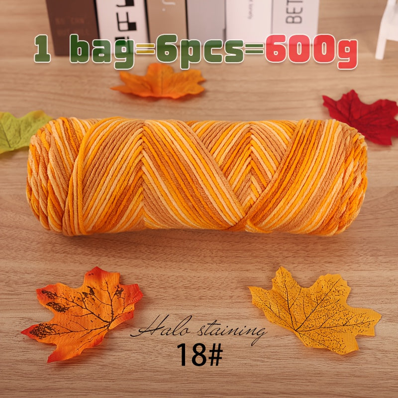 1 Large Bag 600g Soft Ombre Yarn Rainbow Gradient Colorway for Crafting, Casual Hand-Knitting Materials to Make Fashionable Sweaters, Scarves, Hats, Gloves, Storage Baskets