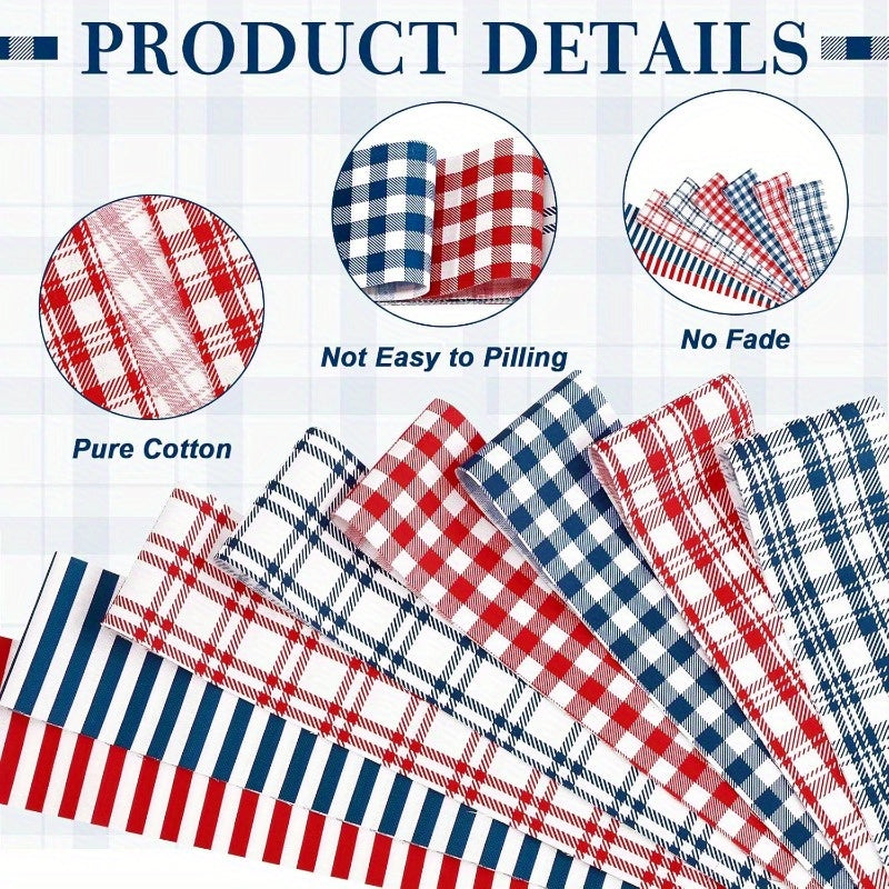 40pcs Red & Blue Plaid Quilted Patchwork Fabric - 6.5x50cm (2.55x19.7in) Geometric Pattern, DIY Craft Material for Holiday Decorations, Dolls, Bags, and Home Decor, Handmade Quilt Cover, Quilted Fabric, Bag Making, Festive De