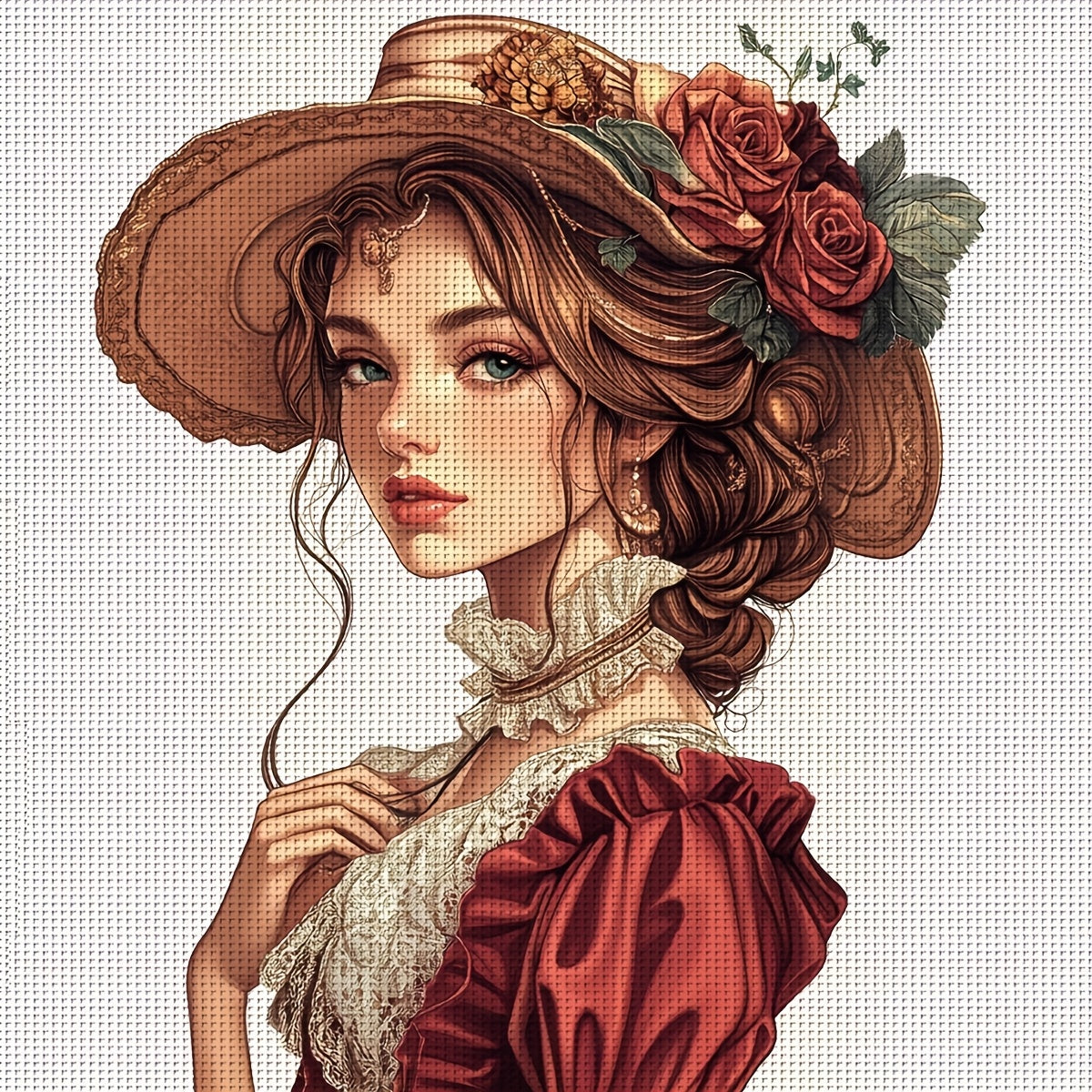 ZUOANLF 1set 40x40cm/15. 7x15. 7Inch DIY Cross Stitch Kit Frameless, Beautiful woman, stamped cross stitch kits, Embroidery Set for Home Decor, Includes Patterned Fabric & Threads, Perfect for Living Room Entrance or Bedroom