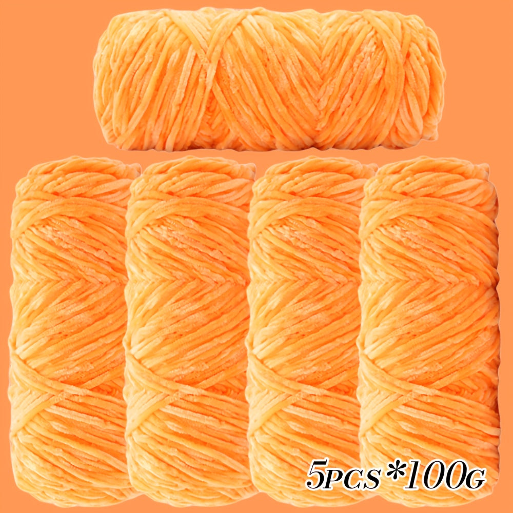 Large Ball Light Beige-Friendly Chenille Yarn 5pcs 500g - Ultra-Soft Velvet Yarn for Crocheting Blankets, Hats | Warm, Thick, Non-Deforming DIY Craft