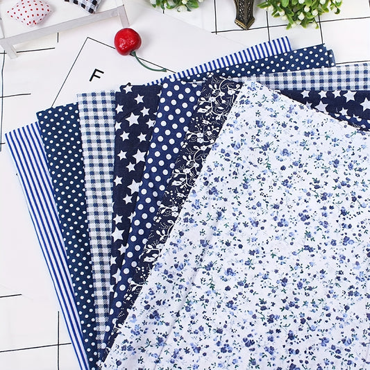 7pcs Navy Blue 10" X 10" (25*25cm)Cotton Fabric DIY Making Supplies Quilting Patchwork Gingham Fabric Fat Quarter Bundles DIY For Quilting Cotton Patchwork Cushions, Suitable For Making Father'S Day, Thanksgiving, New Year An