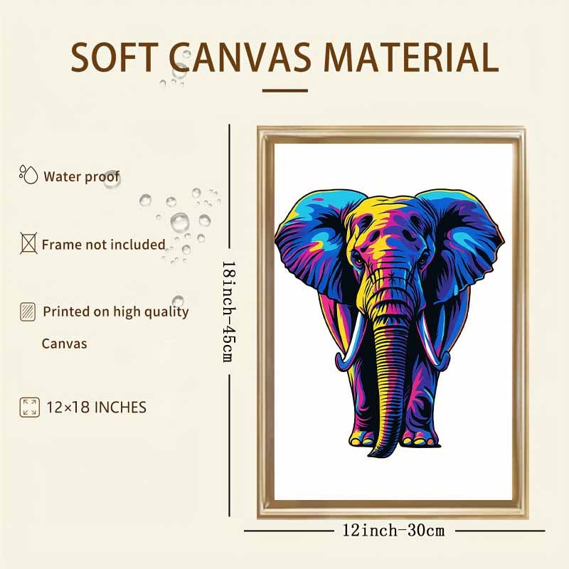 2D Vibrant Neon Elephant Canvas Print/Wall Art Decor, Suitable for Living Room, Bedroom, Office, Hallway and Study Room Decoration., 2D Flat, Perfect for Room Decor, Elephant Cross Stitch Kit, Elephant Wall Art, Elephant Abst