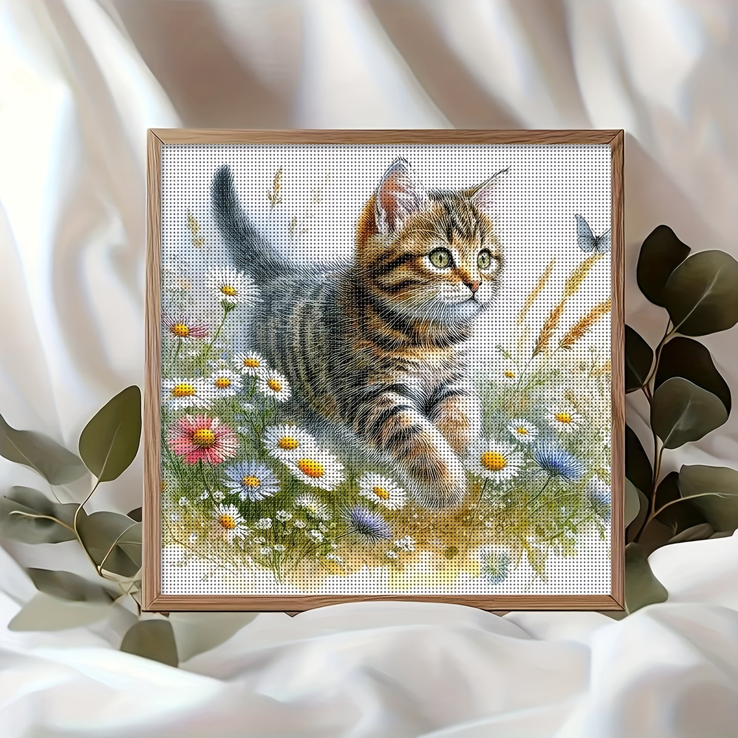 1 Set - Floral Cat Theme Cross Stitch Kit, DIY Embroidery Craft Supplies, 11CT Aida Cloth Stitching Artwork, Premium Cross Stitch Materials for Creative Handmade Decor! Perfect for Home Wall Decoration. Frameless, Handmade Gi