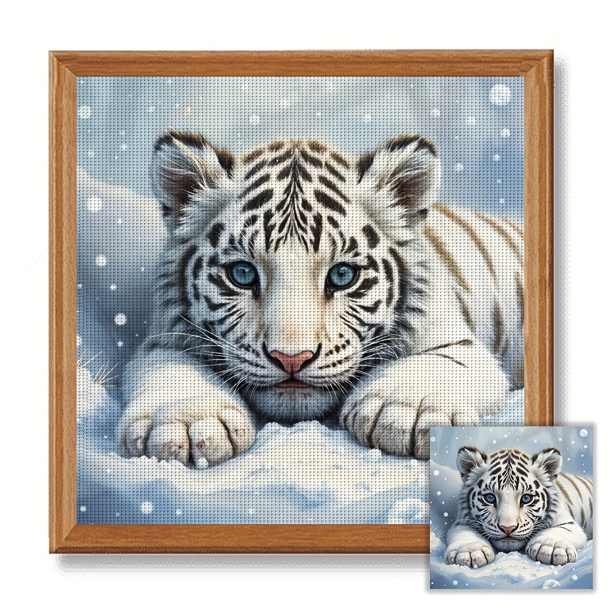 1set 30x30cm/11.8x11.8Inch DIY Cross Stitch Kit Frameless, The White Tiger In The Snow, Stamped Cross Stitch Kits, Embroidery Set for Home Decor, Includes Patterned Fabric & Threads, Perfect for Living Room Entrance Or Bedroo