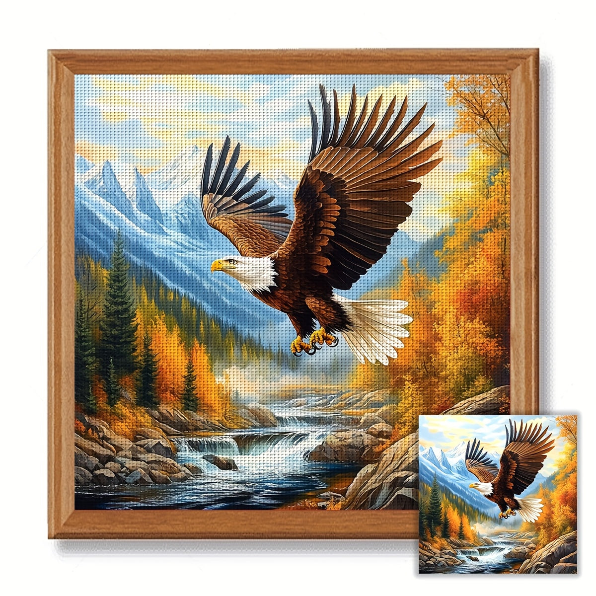 JOZYSH 1set 40x40cm/15.7x15.7Inch DIY Cross Stitch Kit Frameless, Flying eagle, stamped cross stitch kits, Embroidery Set for Home Decor, Includes Patterned Fabric & Threads, Perfect for Living Room Entrance or Bedroom Decora