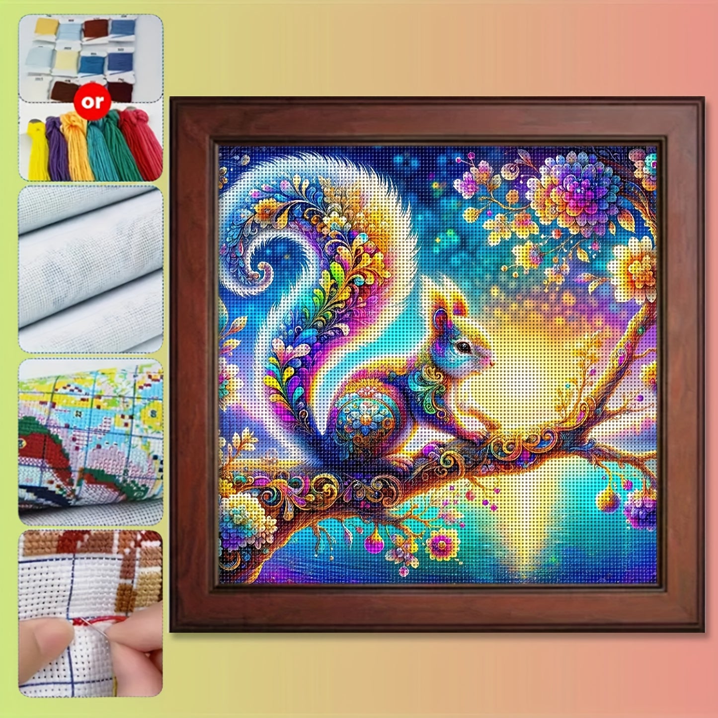 1 Set - Creative Squirrel Theme Cross Stitch Painting Kit, DIY Embroidery Craft, 11CT Cross Stitch Embroidery Painting, Perfect Gift for Home Handicraft Enthusiasts! Ideal for Living Room and Bedroom Decorative Hanging Artwor