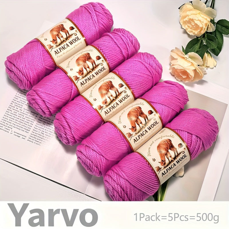 1 Pack (5 Balls) 500g Alpaca Wool Yarn - Thick Warm Winter Knitting Fiber, Alpaca Wool Yarn for DIY Hand-Knitting Scarves, Hats, Sweaters, Multi-Color (Brown/White/Black/Gray/Tan) - Perfect Gift for Crafters & Cold Weather