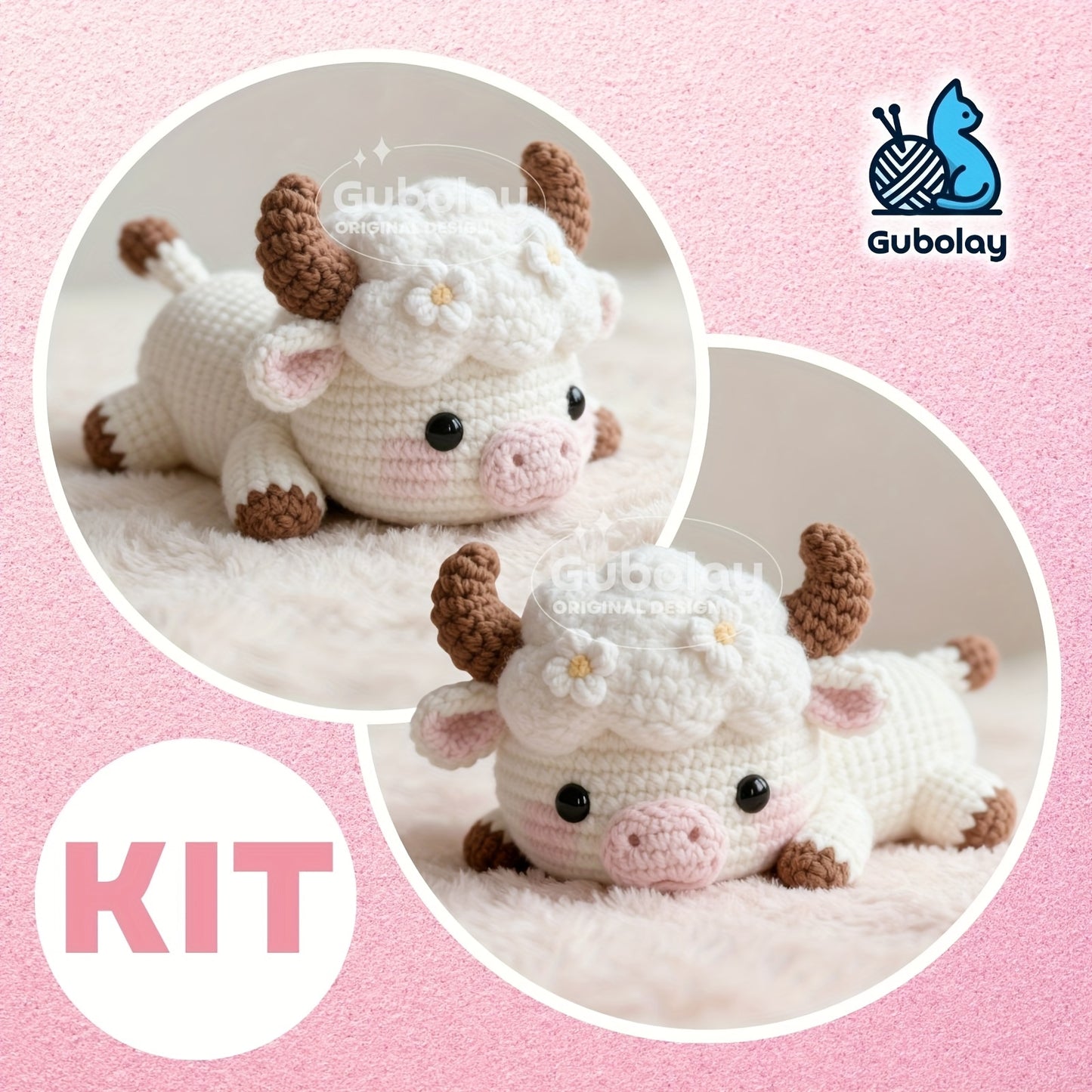 Cloud Cow Crochet Beginner Kit for Adults | Easy Craft Gift with Step-by-Step Instructions | Includes Soft Yarn, Hooks & Accessories | Cute Animal Doll Crochet Material Pack | Fun Design