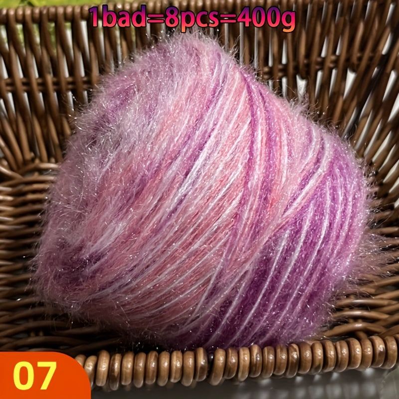 A Large Economical Pack of 400G of Soft Long-Haired Yarn, Suitable for Sweaters, Scarves, Jackets, Shawls, Hats, Coats, Etc. This Yarn Material Kit Is Perfect for DIY Projects. 1 Pack = 8pcs = 400G, Consisting of 80% Acrylic