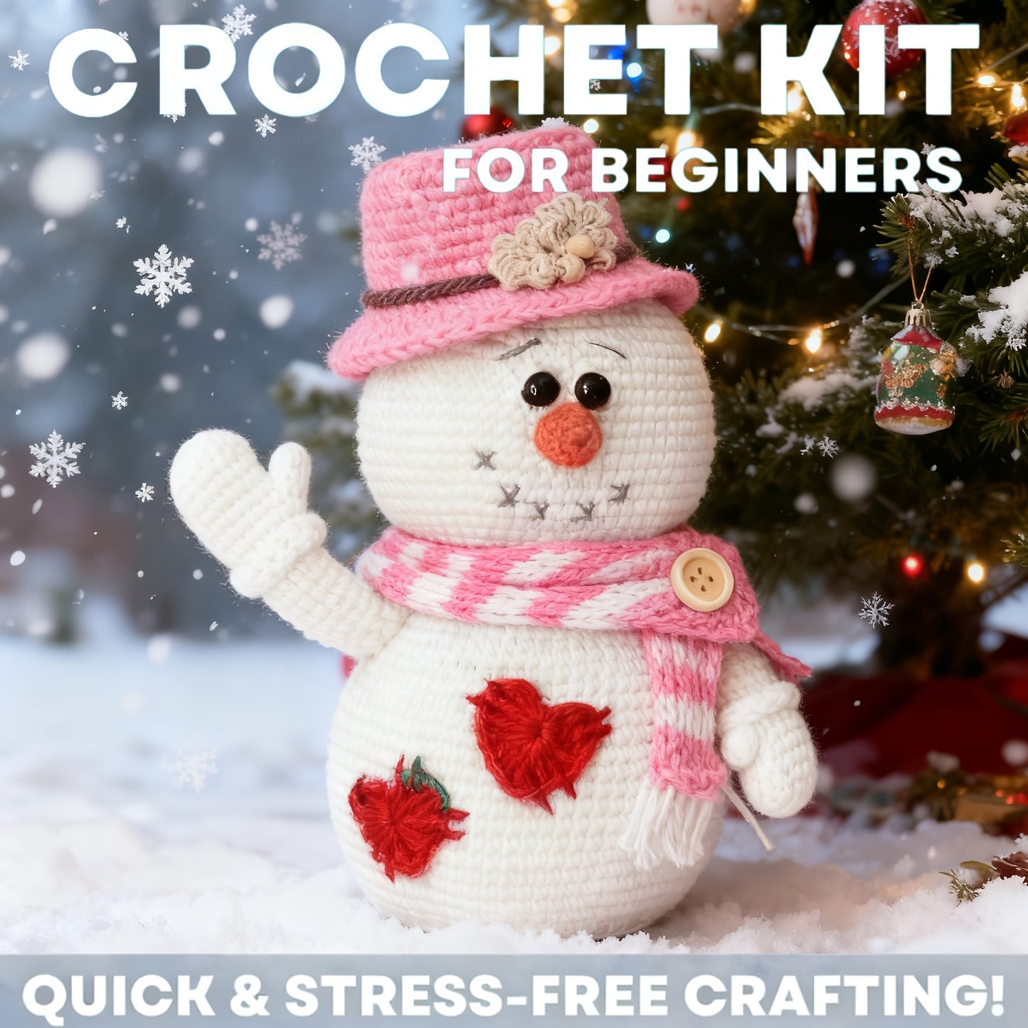 Single Crochet Kit, Winter Snowman Crochet Pattern, Beginner DIY Craft Supplies with High-Quality Yarn, Crochet Hooks, and Step-by-Step English Tutorial Manual. Ideal for Decorations, Ornaments, Birthdays, Valentine's Day, Ha