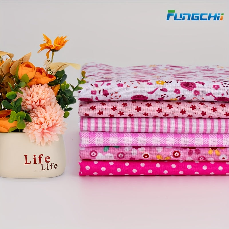 6pcs 20"x20"Cotton Fat Quarter Bundles -Floral, Star & Check Patterns, Vibrant Colors, Machine Washable Pre-Cut Fabric for DIY Quilting, Patchwork, Cushions, Doll Clothes & Craft Projects, Quilting Materials, Pattern Variety,