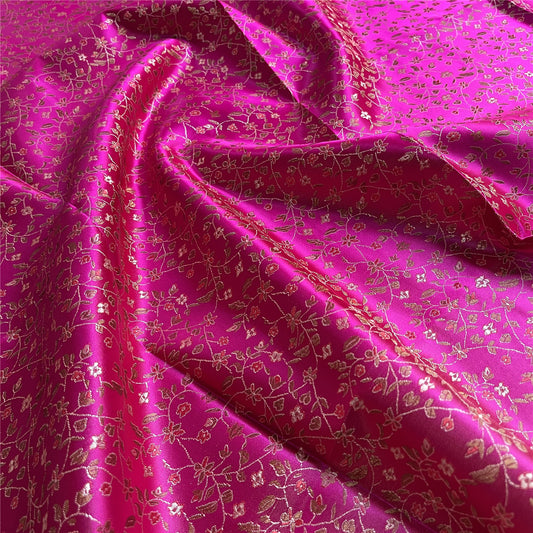 Luxury African Satin Brocade Fabric - Vibrant Multicolor Floral Damask Pattern with GoldenRedPurpleOrange/Teal - Shiny Dressmaking Fabric for Dresses, Jackets, Bags, Home Decor - Handmade Craft Projects - Sold by the Yard - E