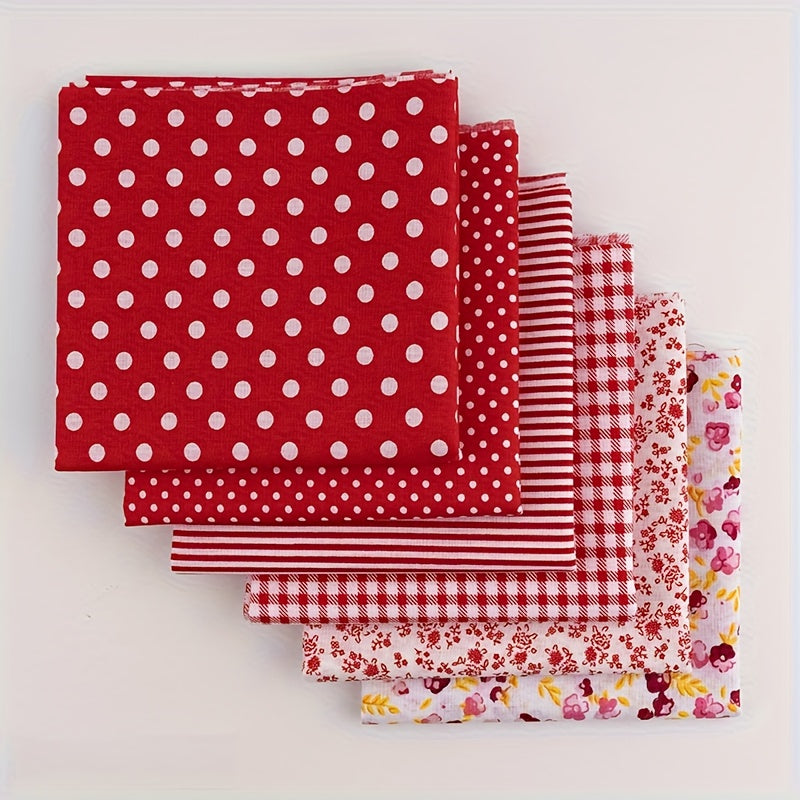 6pcs 19.99''x19.99''(50cm*50cm) Square Shape, Flower, Striped, Polka Dot Cotton Fabric for Sewing, Cotton Flower Polka Dot Bundle DIY Patchwork Quilt Cloth, Craft And Hobby Fabric(Red), Hobby Material, Sewing Fabric, Patchwor