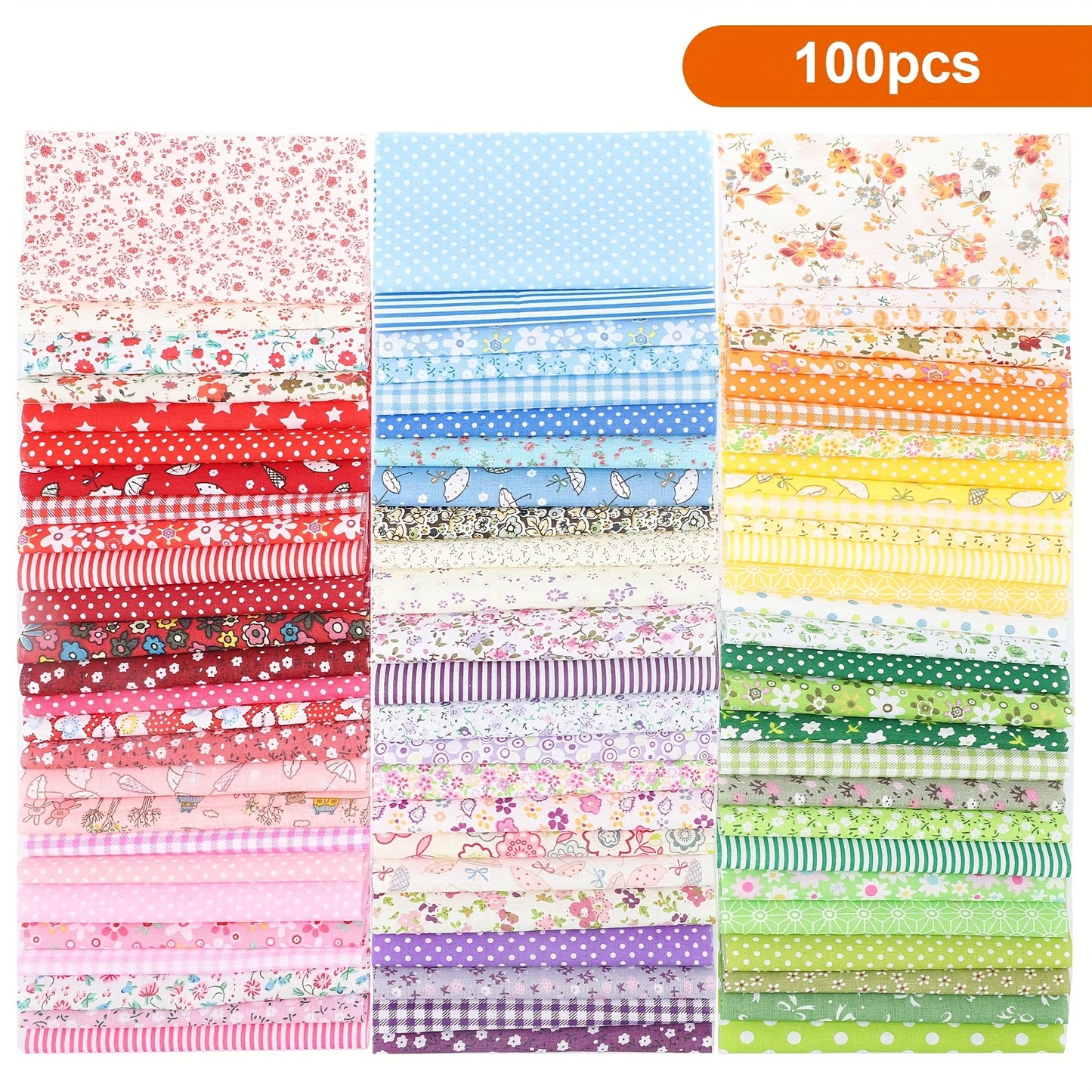 100pcs 5.9 x 5.9" Floral Sewing Patchwork Fabric, Pure Cotton Pre-Cut Quilting Squares, Perfect for DIY Crafts, Doll Clothes & Sewing Projects, Hand Wash Printed Craft Fabric