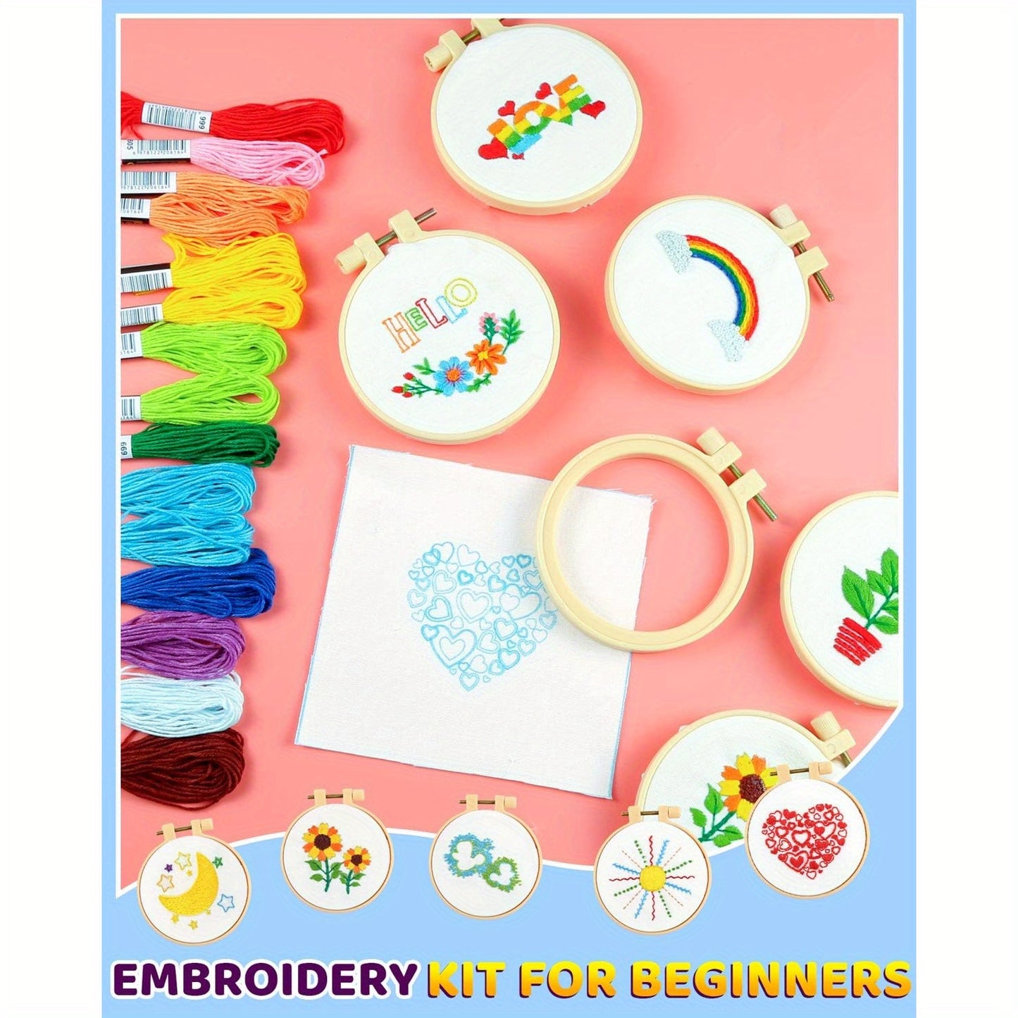 Pllieay 10pcs Cross Stitch Kits for Beginners, Embroidery Beginner Kits for Kids 7-13, Include Instructions, Cross Stitch Kits with Pattern, Needlepoint Kits for Embroidery Projects, Diy Needlework, Hand Stitching, Fantasy Th