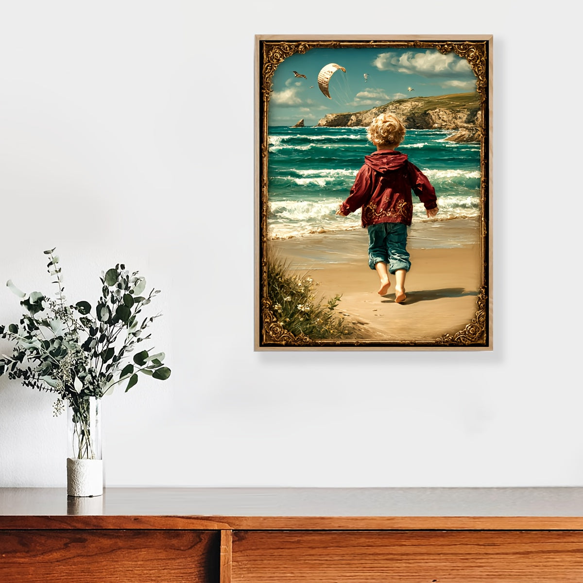 JOZYSH 1pc, new 16CT frameless 30x40cm/11.8x15.7in cross stitch kit, Running by the seaside, handmade DIY printed cross stitch embroidery set, creative hand relaxed gift, including printed map, printed embroidery cloth, threa