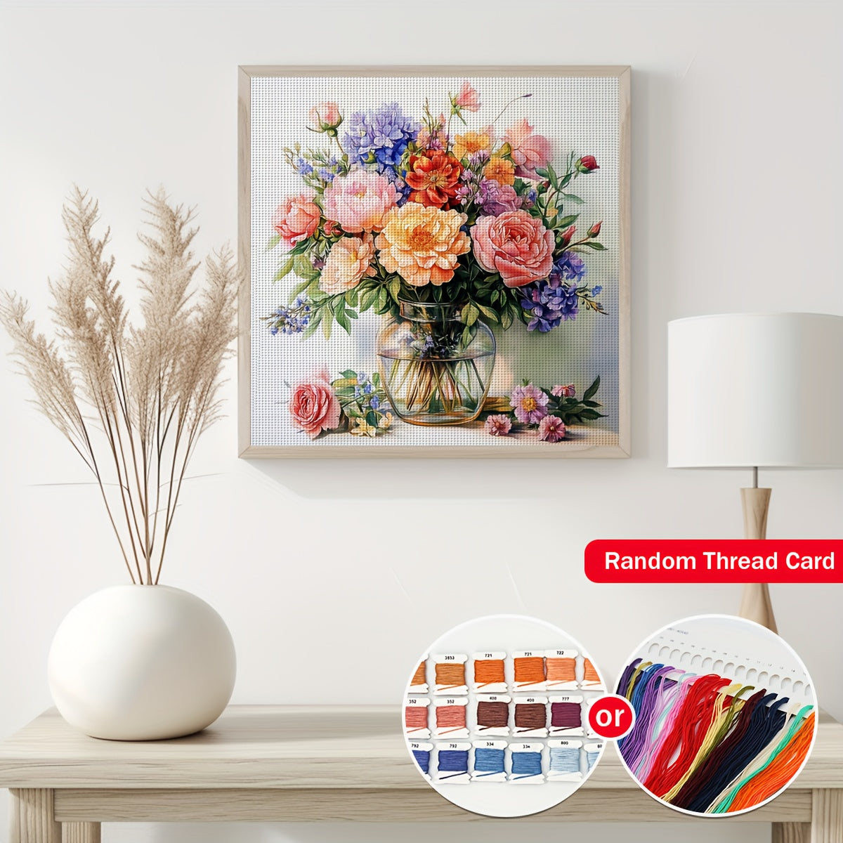 ZUOANLF 1set 40x40cm/15. 7x15. 7Inch DIY Cross Stitch Kit Frameless, Beautiful flowers, stamped cross stitch kits, Embroidery Set for Home Decor, Includes Patterned Fabric & Threads, Perfect for Living Room Entrance or Bedroo