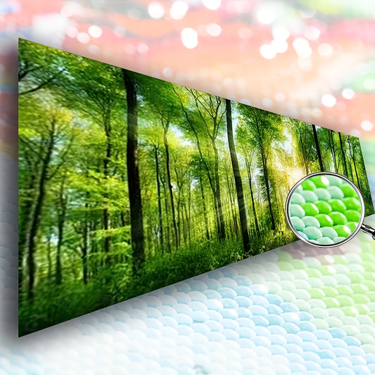 1pc Landscape Green Yellow Forest Tree Diamond Painting Cross Stitch Kits Full Diamond Mosaic Embroidery for Living Room Home Decor No Frame 90x30cm/35x12in