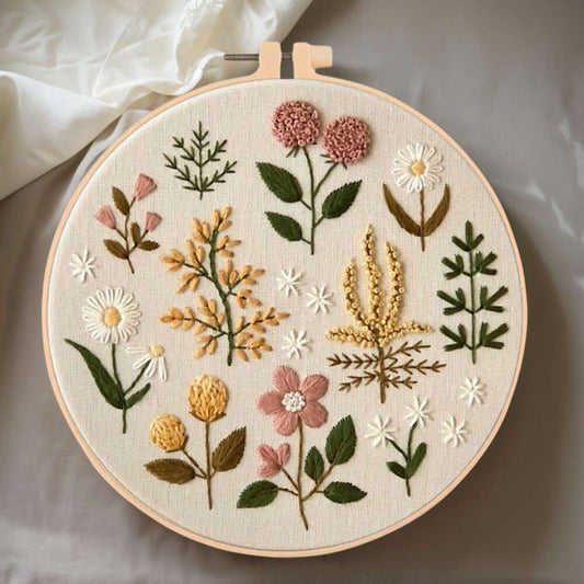 1pc Flower Pattern Embroidery Kit with Hoops Embroidery Starter Kit for Beginners Cross Stitch Kits Flowers And Plants Designs Home Office Decor