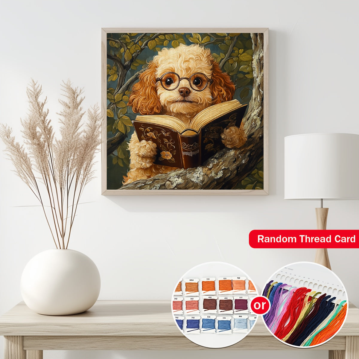 JOZYSH 1set 40x40cm/15.7x15.7Inch DIY Cross Stitch Kit Frameless, Cute dog, stamped cross stitch kits, Embroidery Set for Home Decor, Includes Patterned Fabric & Threads, Perfect for Living Room Entrance or Bedroom Decoration