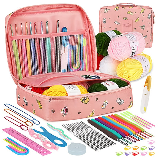 59pcs Beginner Crochet Kit with Metal Hooks, Colorful Yarn Balls, and Accessories - Portable Boxed Set for All Seasons, Ideal for Newbies and Enthusiasts