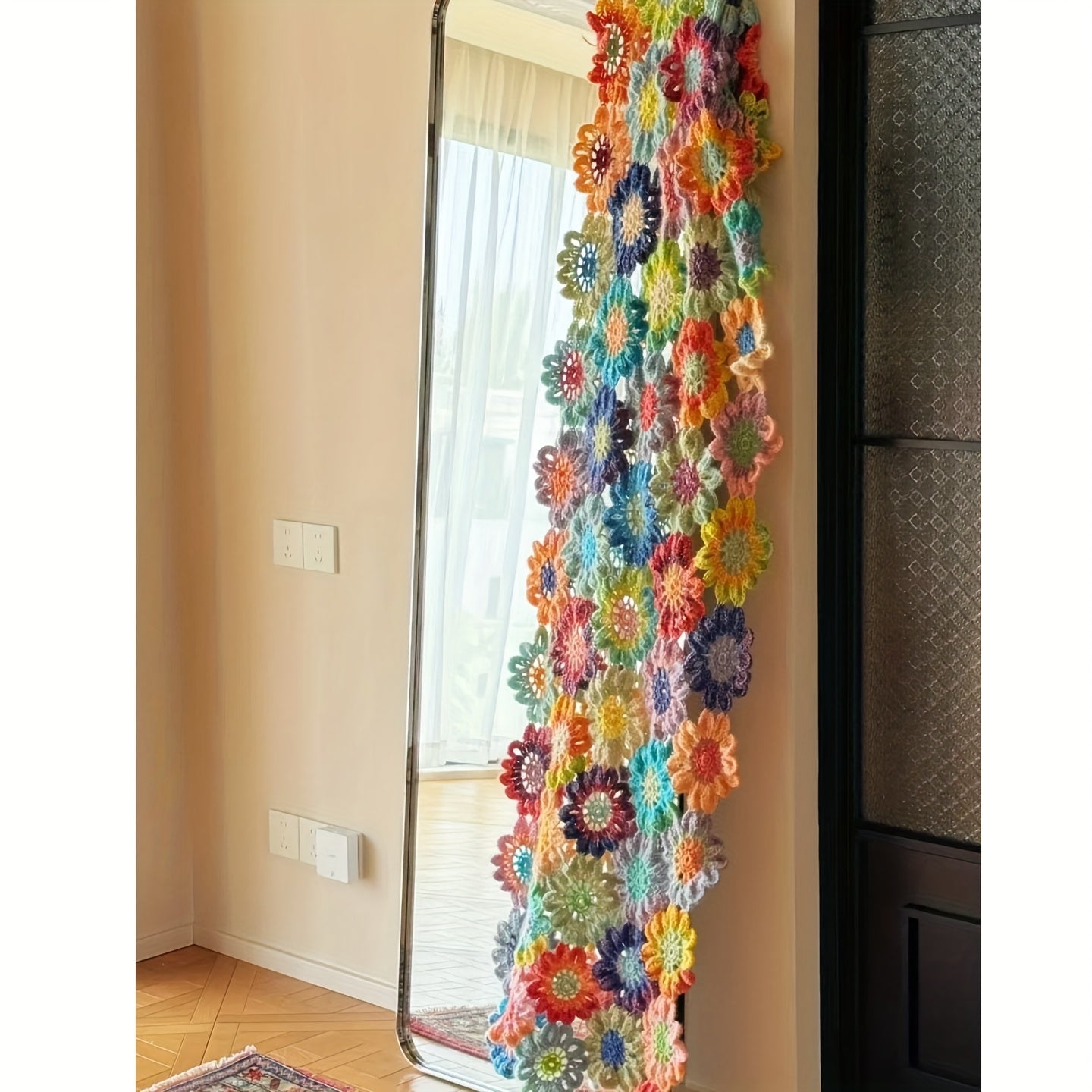 Gradient Rainbow Floral Crochet Blanket Kit with Wool Yarn & Complete Tools - All-Season Throw, Bed Runner, Shawl for Intermediate Crocheters | Multicolor Ombre Design, Video Tutorials & Pattern Guide | Sky, Red, Green, Yello