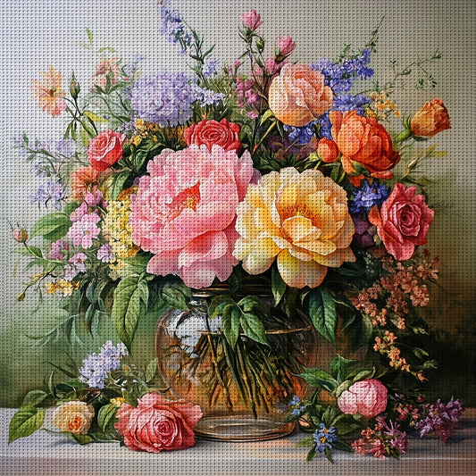 ZUOANLF 1set 40x40cm/15.7x15.7Inch DIY Cross Stitch Kit Frameless, Beautiful flowers, stamped cross stitch kits, Embroidery Set for Home Decor, Includes Patterned Fabric & Threads, Perfect for Living Room Entrance or Bedroom