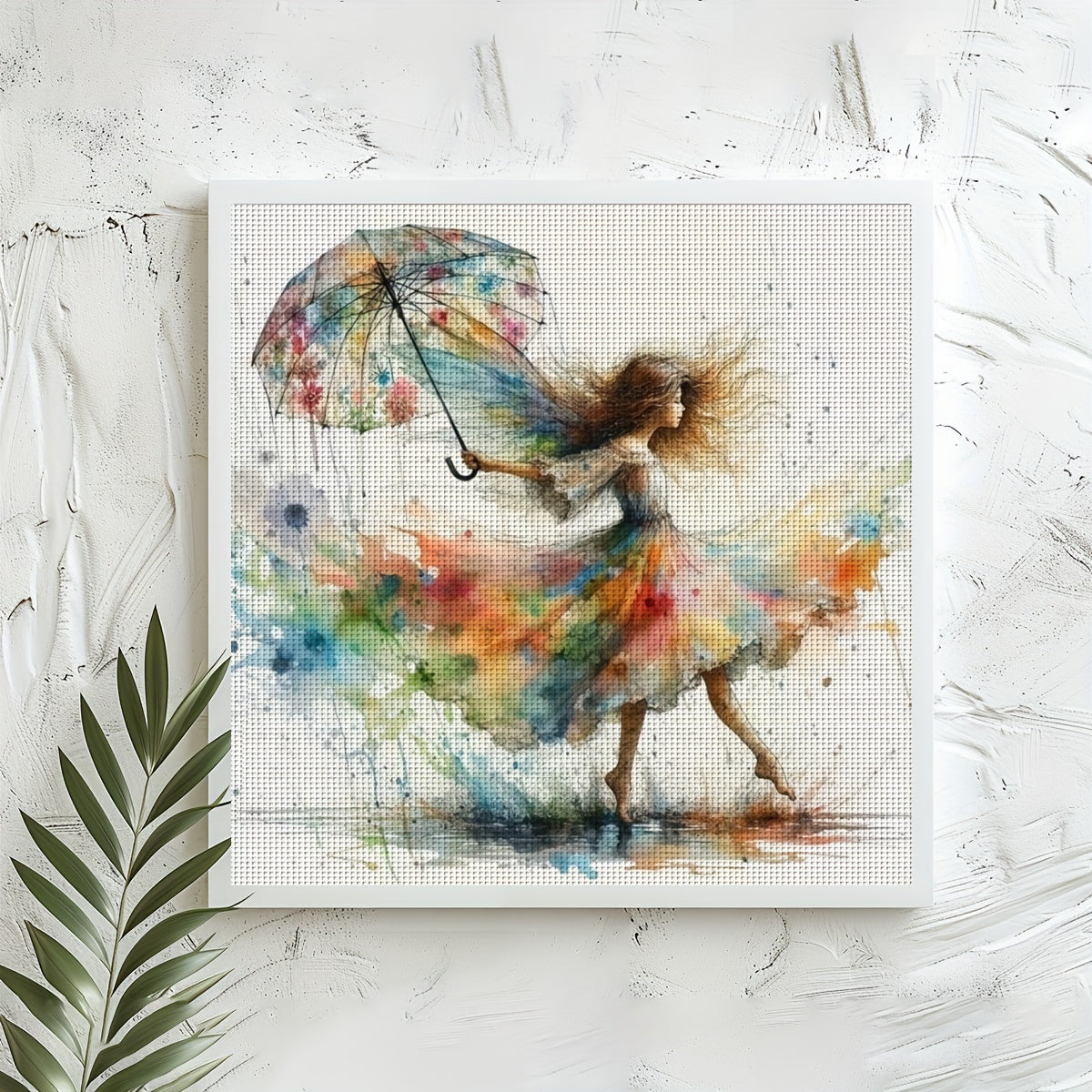 1pc JOZYSH 40x40cm DIY Cross Stitch Kit - Vibrant Umbrella Lady Canvas Art, Includes Fabric, Threads, Needle, Pattern & Instructions - Perfect for Beginners, Ideal for Home & Office Decor, Gift for Friends & Family, Beginner