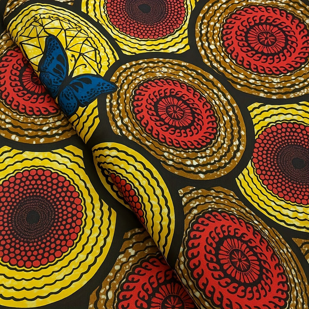 1pc 6Yards African Wax Fabric Newest Design Polyester Nigeria Tissue Batik Wax Fabric for Women Ethnic Dresses Cloth Sewing Materials, Handmade Clothing, Traditional Wear, Cultural Textile, Geometric Pattern, Durable Material