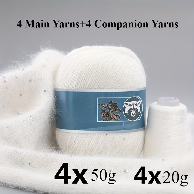 4 Sets Mixed Color Angora Cashmere Wool Yarn, 200g+80g Chunky Thick Knitting Yarn with Shiny Fibers, DIY Sweater, Scarf, Hat, Coat Crafting Material, 30% Angora, 70% Cashmere Wool, 20% Nylon