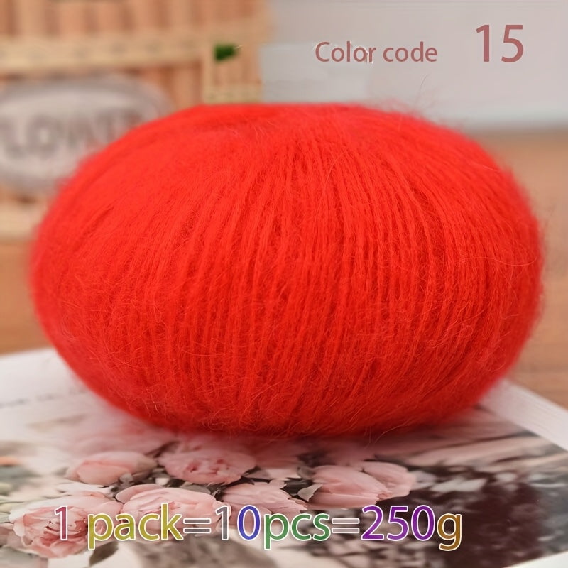 250g Large Bag of Long Wool Yarn, Soft and Light Beige-Friendly DIY Knitting Yarn, Non-Pilling, Suitable for Spring, Summer, Autumn Hollow-Out Fashion Sweaters and Shawls, 45% Cashmere, 40% Wool, 15% Acrylic, 1pc = 10 Balls =