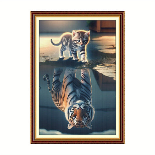 Full Embroidery Eco- Thread 11CT Printed Cat Tiger Cross Stitch Kit40x60cmStamped Cross Stitch Kits for Adults, Cat Tiger Embroidery Kits for Beginners, 11CT Patterns, Counted Embroidery Needlepoint Kits Home Decor, 15.7 x 23