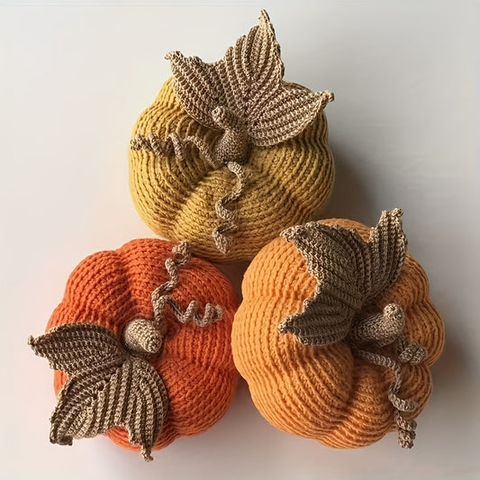 3pcs Complete Crochet Kit: 3-Color Pumpkin Crochet Set with Step-by-Step Tutorials & Hooks + Yarn - All-Season Amigurumi Dolls, for home Decor, Wedding/Festive Ornaments, Beginner-friendly, English Guides) - Birthday/holiday
