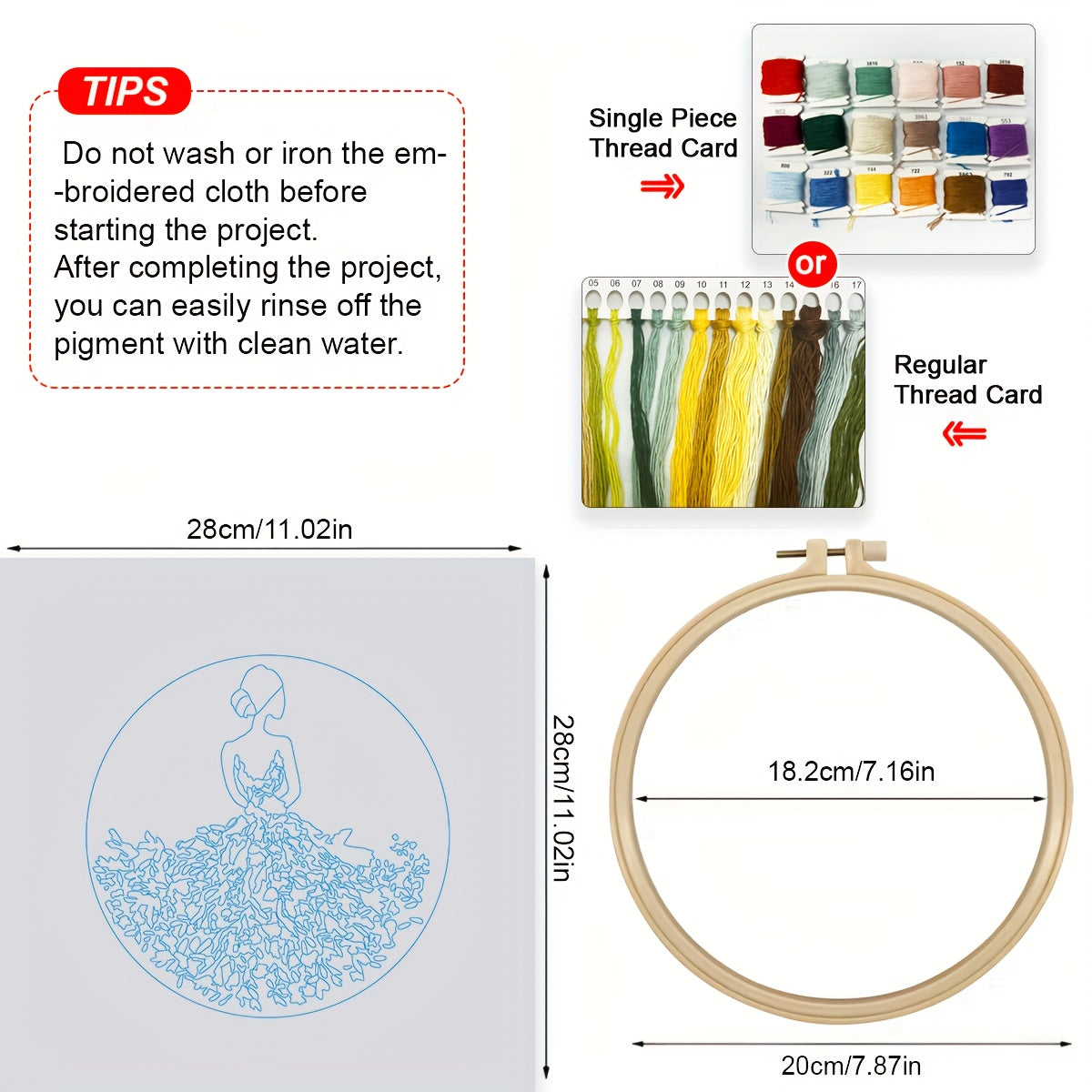 1pc JOZYSH Handmade DIY Dress Embroidery Kit for Adults & Beginners - Complete Set with Fabric, Threads, Hoop & Instructions - Pink/White Dress with Red Roses & Green Foliage - 20x20cm/7.9x7.9" Handcrafted Gift, Home Decor Ar