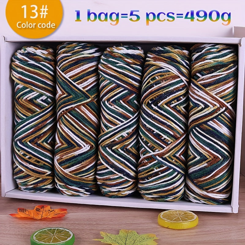 490g Multicolor Gradient Ombre Yarn Skein for Hand Knitting, 5-Ply Yarn Ball for Autumn/Winter Fashion Sweaters, Scarves, Hats, Gloves, Gifts, and Crafts, 5 Skeins per Pack