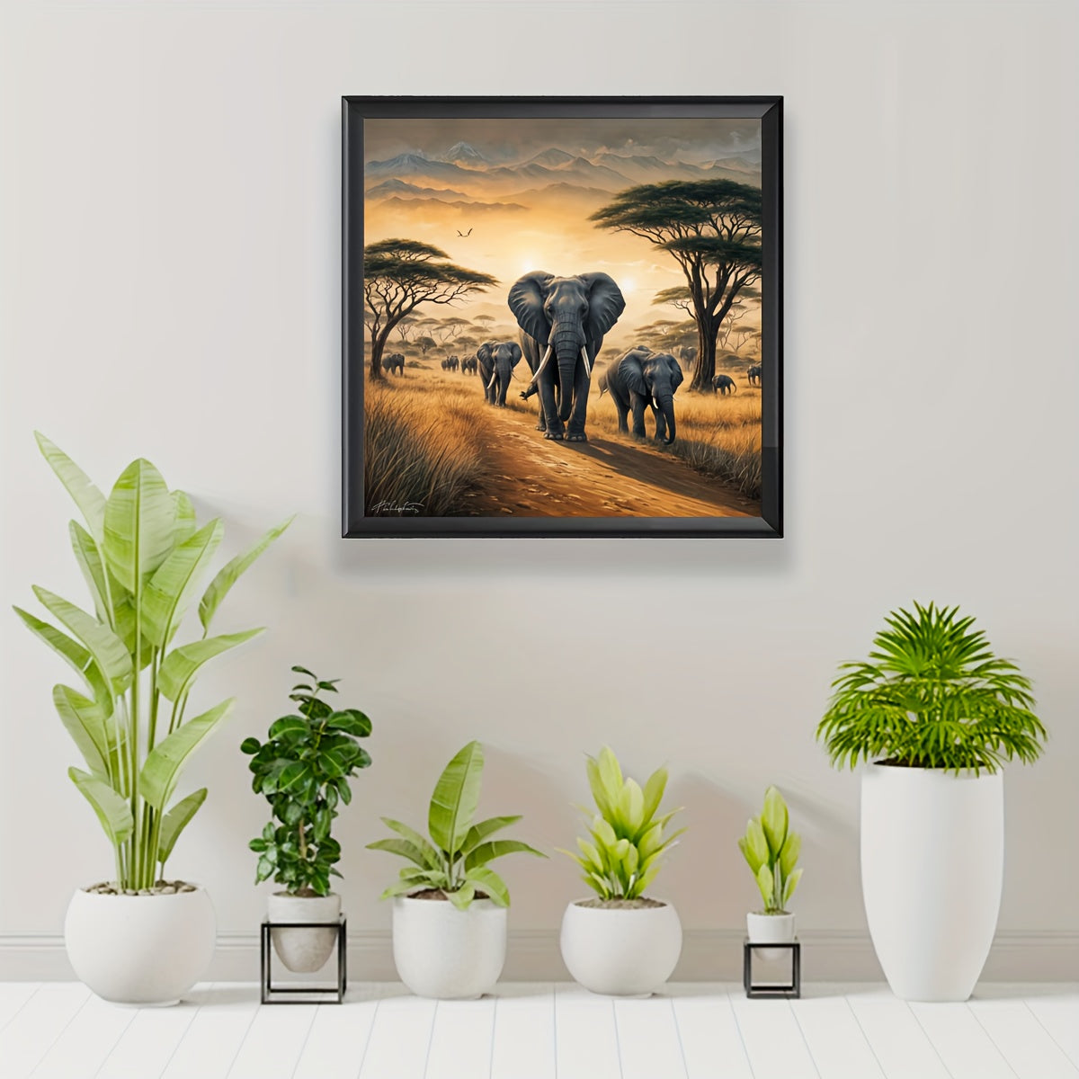 JOZYSH 1pc 40x40cm/15.7x15.7in Elephant Savanna Cross Stitch DIY Kit - 11CT/14CT Fabric, Ideal for Beginners, Perfect for Bedroom or Living Room Wall Decor, Includes Canvas, Needle, Thread, Pattern, and Instructions, Relaxing