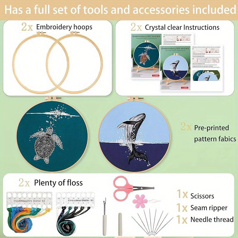 Ohcol 3 Sets Embroidery Kit for Beginners Cross Stitch Kits Needlepoint Kits Crafts for Adults with 3 Embroidery Hoops Easy-to-Follow Operating Instructions, Needle Point Kits with Flowers Patterns