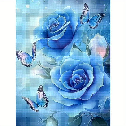 1pc DIY Floral Cross Stitch Kit - 13, 8x17, 7in Frameless Fabric, 11CT Printed Blue Roses & Butterflies Design, White & Mixed Colors, Perfect for Home Wall Decor, Mother'S Day Gift, Crafting & Sewing, Home Decoration | Fantas