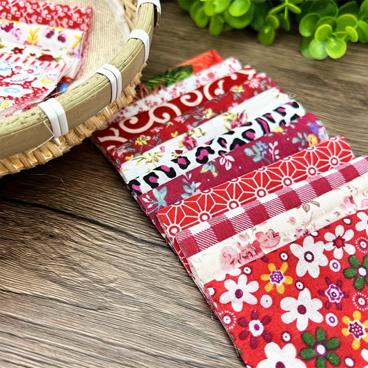 50pcs 10*10CM/3.9*3.9in Original Patchwork, Cotton Red Series Creative Patchwork, Very Cute Packaging Fabric, Various Floral Fabrics, Home Creative Handmade Fabric Set, Pre-cut, Hand Wash Only, Christmas, Halloween Holiday Gi