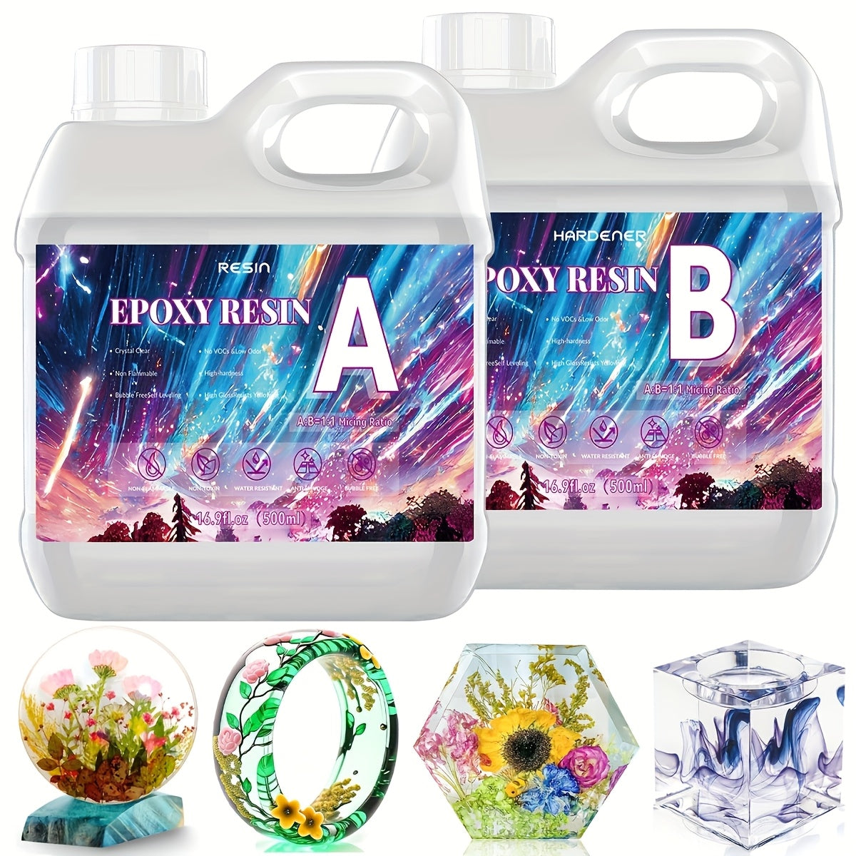 3.38oz/16.91oz Super Clear Epoxy Kit, Easy to Use, Low Odor, High Durability, Crystal Clear Surface, No Bubbles High Gloss, Suitable for Fast Curing Resin Epoxy, Jewelry Making, River Tabletop, Homemade Cup, Mold Art