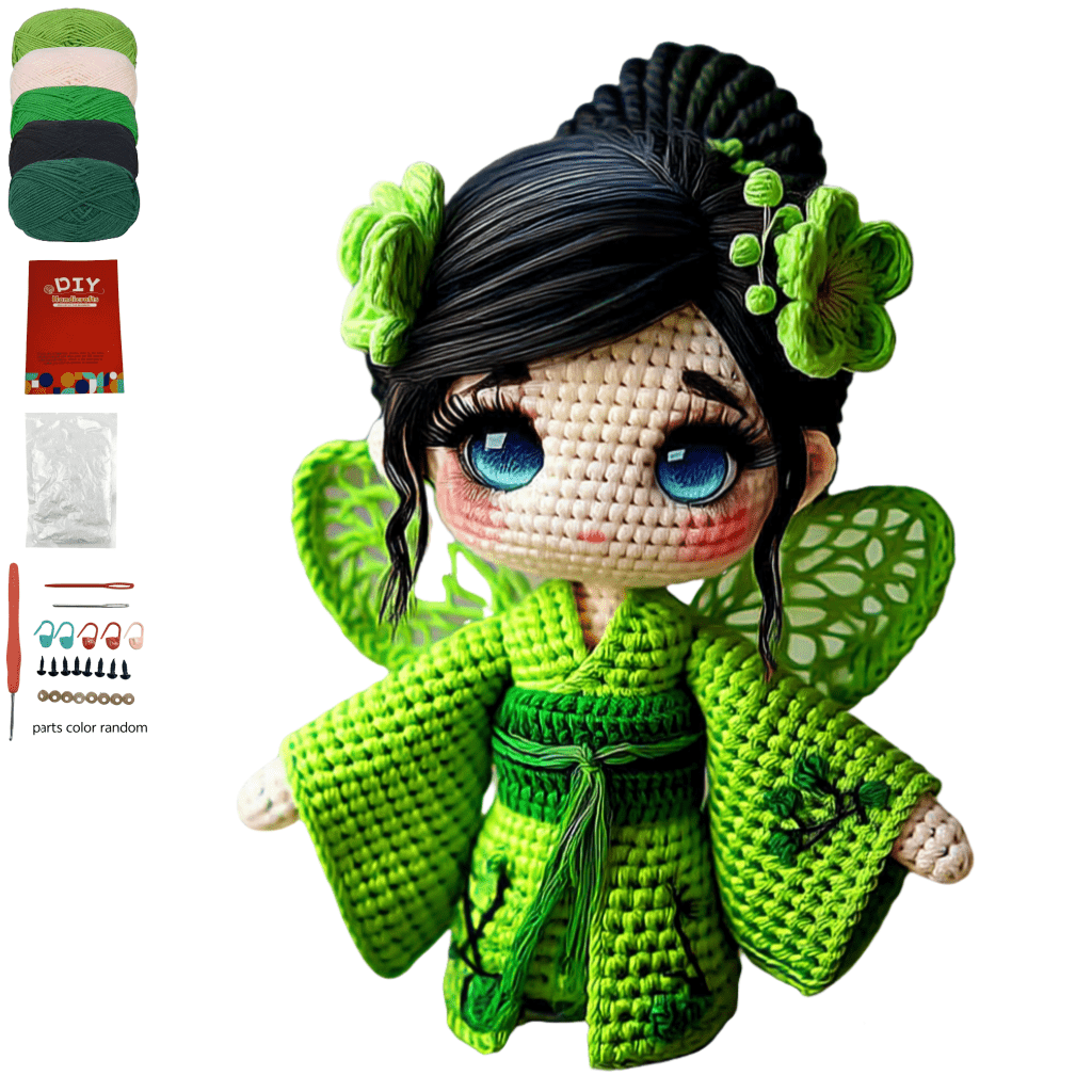 1pc New Crochet Material Package Hot-Selling Four-Color Kimono Girl (Purple/Red/Green/Orange) Cute Doll Yarn Set Handmade Knitting Doll, All-Season Fabric, Polypropylene 100., All-Season Craft Kit|Playful Design|Durable Craft