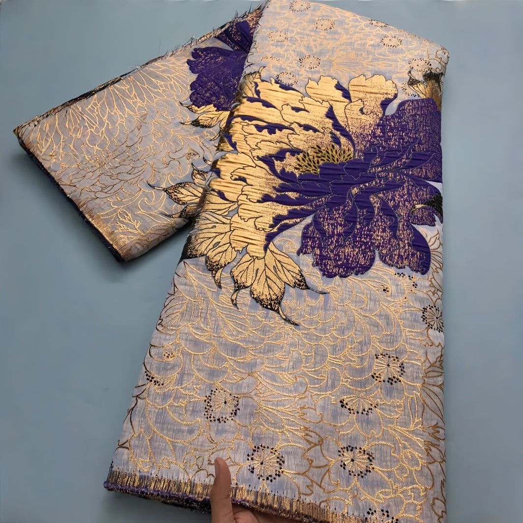 African 5 Yards/pc Jacquard Brocade Lace Fabric, Nigerian Elegant Gild Brocade Floral Pattern Lace Fabric, for Wedding/Daily/Party, Nigerian Attire, Wedding Fabric, Stylish Lace, Decorative Lace, Premium Lace, Hand Wash Only,