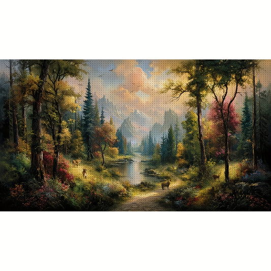 JOZYSH 1pc 15.75x27.56inch Fantasy Forest Cross Stitch Kit - 11CT/14CT, Relaxing Adult Beginner DIY Cross Stitch with Canvas, Needle, Thread, Pattern & Instructions - Ideal for Bedroom or Living Room Wall Decor, Perfect Gift,
