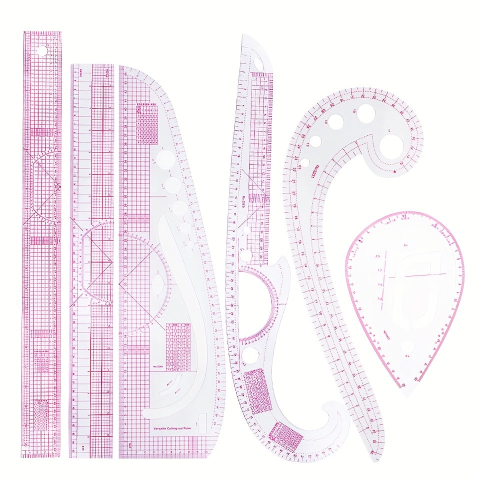 6pcs Curve Cutting Rulers Soft Patchwork Ruler Sewing Tool Kit Measure Tailor Drawing Template Sewing Accessorie, Sewing Tools, Fabric Measuring, Tailoring Equipment, Precision Rulers, Drafting Tools, Smooth Edges, Sturdy Tem