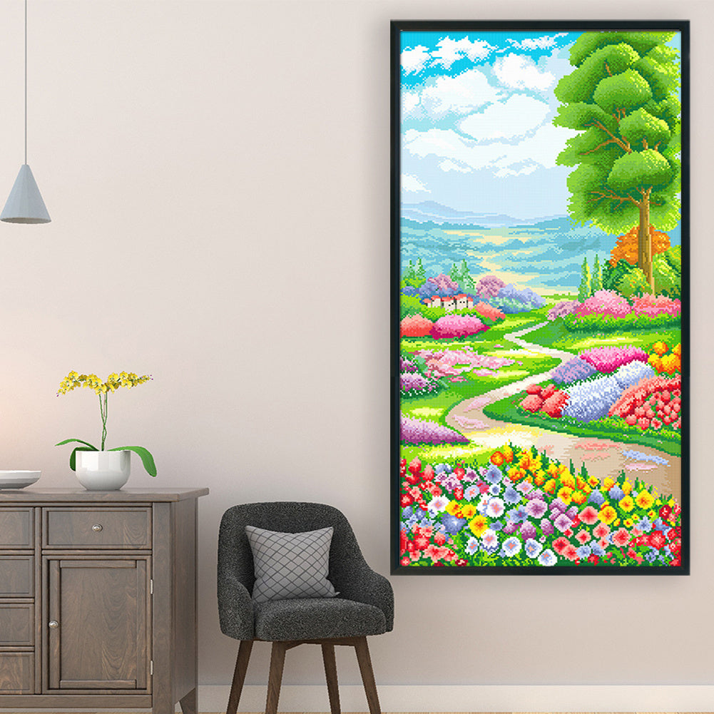 Stamped Cross Stitch Kits for Adults, Secret Garden Embroidery Kits for Beginners, 11CT Patterns, Counted Embroidery Needlepoint Kits Home Decor, 19.69 x 35.43 inch