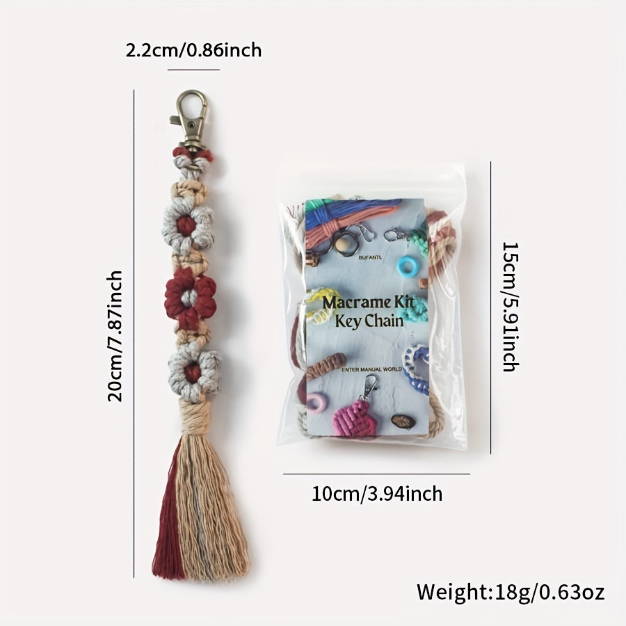 1pc Macrame Kit | Small Daisy Pattern Weaving Material Bag with Beginner Tutorial, Handmade Keychain and Bag Pendant, Suitable for Car Keys and Phone Cases, All-Season Craft Kit