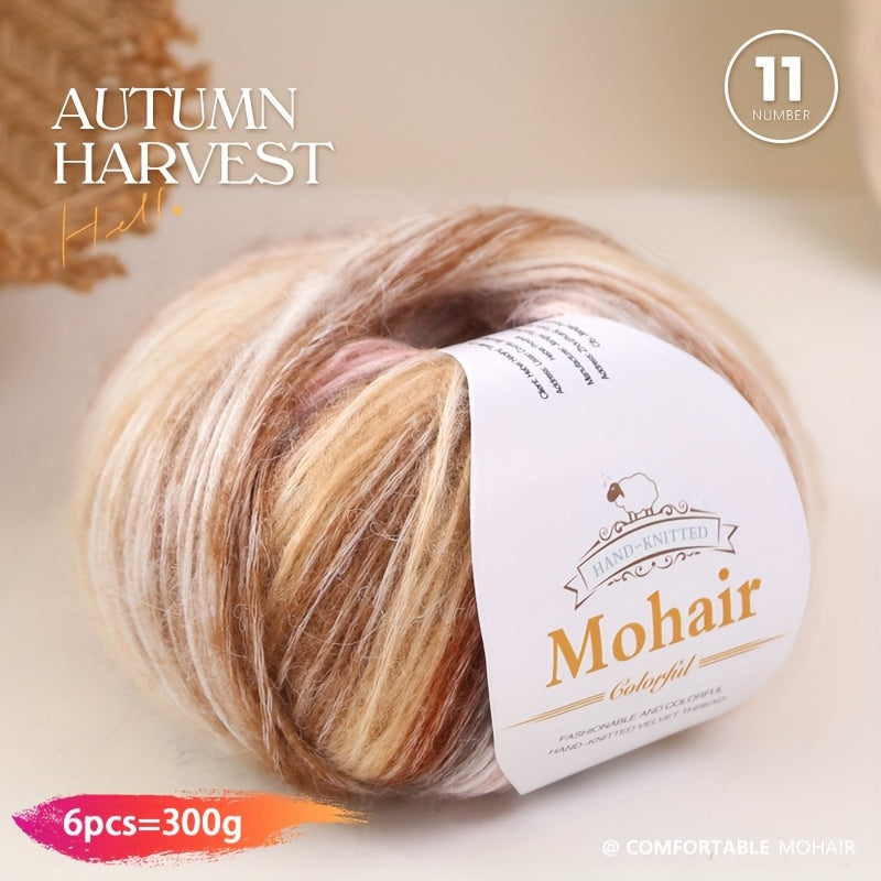 1 large bag = 6 skeins of yarn, rainbow gradient colors available. Suitable for DIY crafting materials such as knitting tops, pants, scarves, gloves, and other handmade items. Composition: 90% polyester, 10% wool