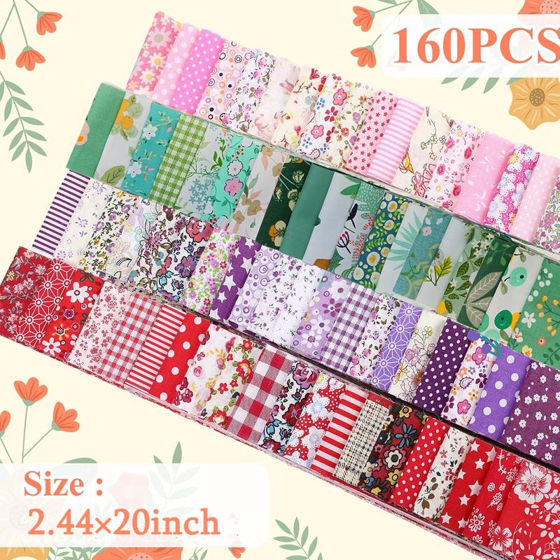 160 Pcs 4 Roll Fabric Strips Assorted Quilting Fabric for Quilting Crafting and Sewing Rolled Cotton for Crafts Blanket Rug Upholstery and Purse Making (Cute Style)